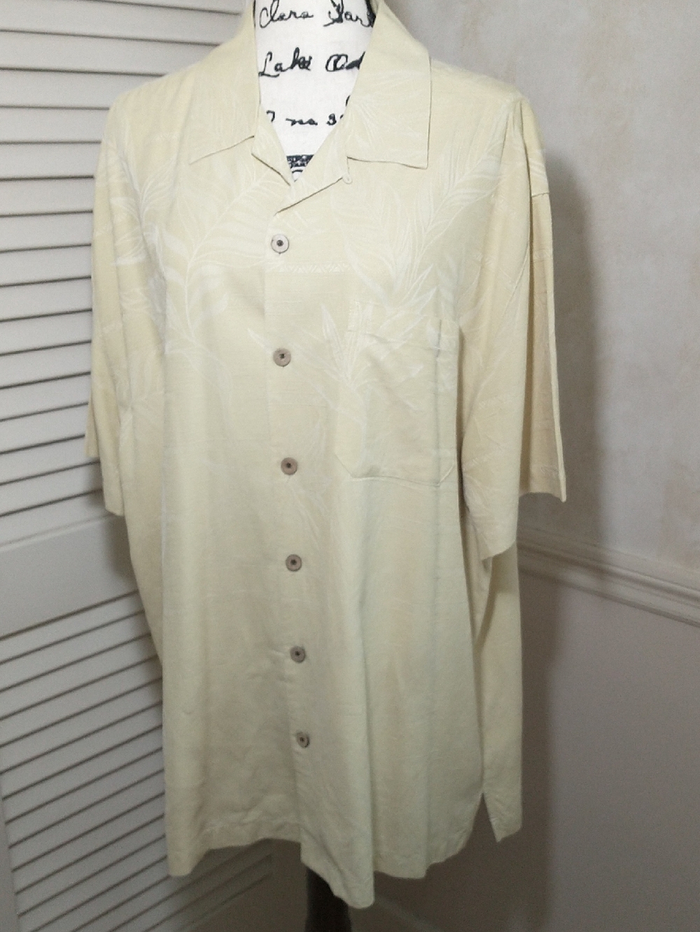 Caribbean Joe 100% Silk Pale Yellow Short-Sleeve Button-Up, Men's Size XXL